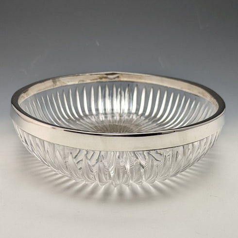 1909年 英国アンティーク 純銀装飾 大型カットグラスボウル 1265g Henry Manton